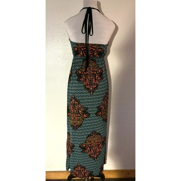 Gilli Solgee Halter Multicolor Boho Floral Print Rayon Blend Maxi Dress Size S - Picture 2 of 6